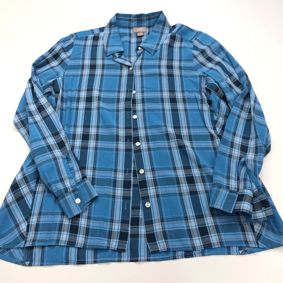 J.Jill Petite Small PS Rayon Button Long Sleeve Multicolor Check Plaid Shirt - Picture 2 of 9